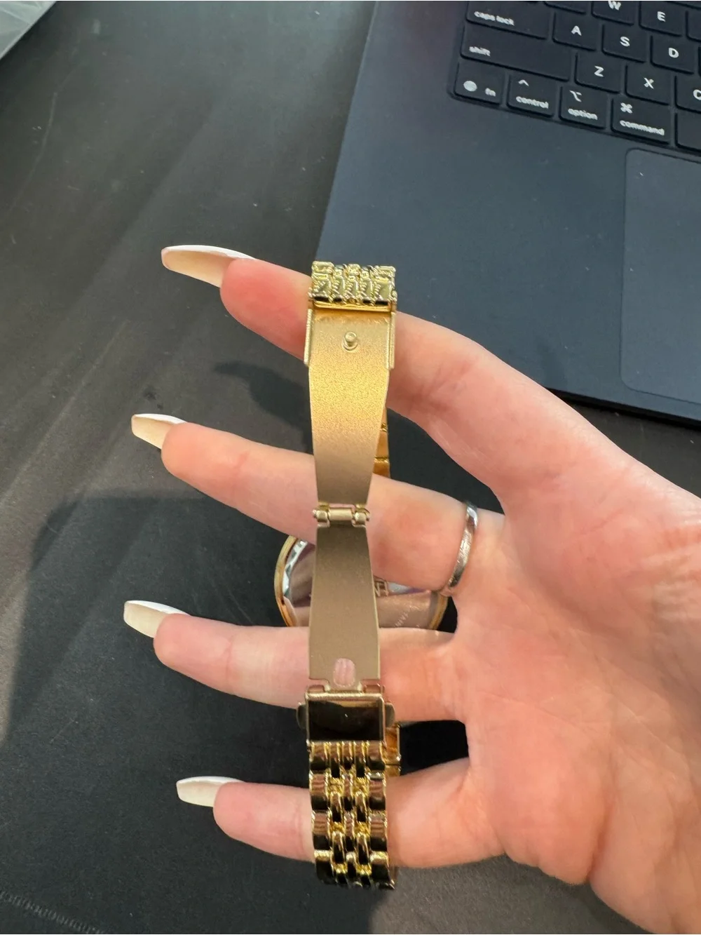 New IMAN Global Chic Gold-Tone Minimalist Purple Dial Bracelet Watch